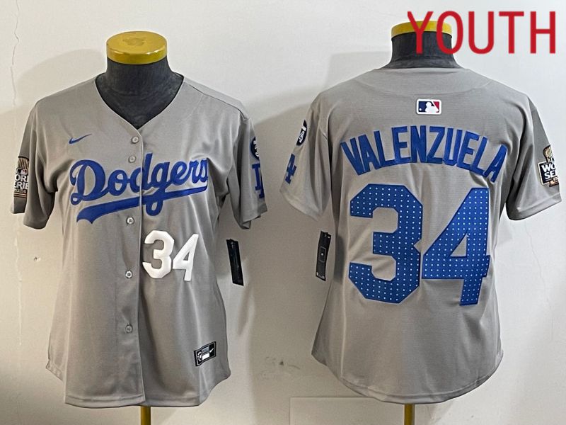 Youth Los Angeles Dodgers #34 Valenzuela Grey Game 2024 Nike MLB Jersey style 12053->youth mlb jersey->Youth Jersey